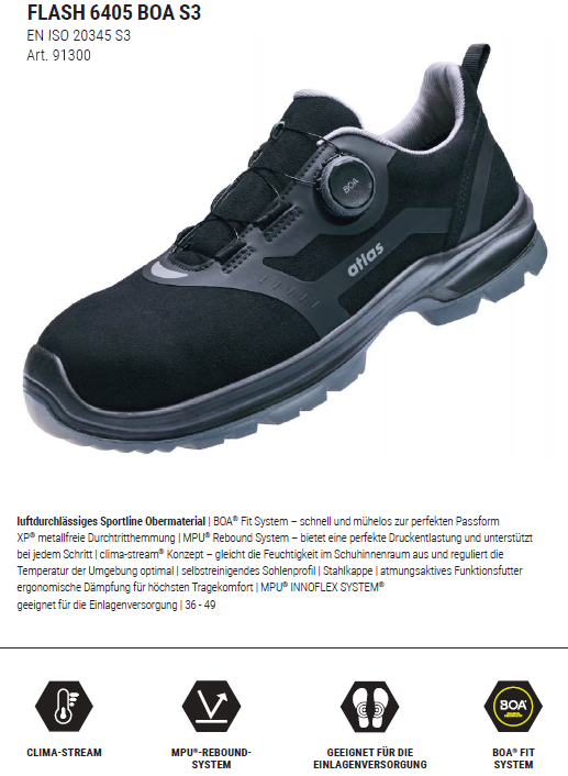 atlas the shoe company Sicherheitsschuh S3 Flash 6405 XP Boa